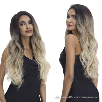 Rebecca 28 inches Body Wave ombre blonde lace front wig 360 lace frontal heat resistant U part long wavy synthetic hair wigs